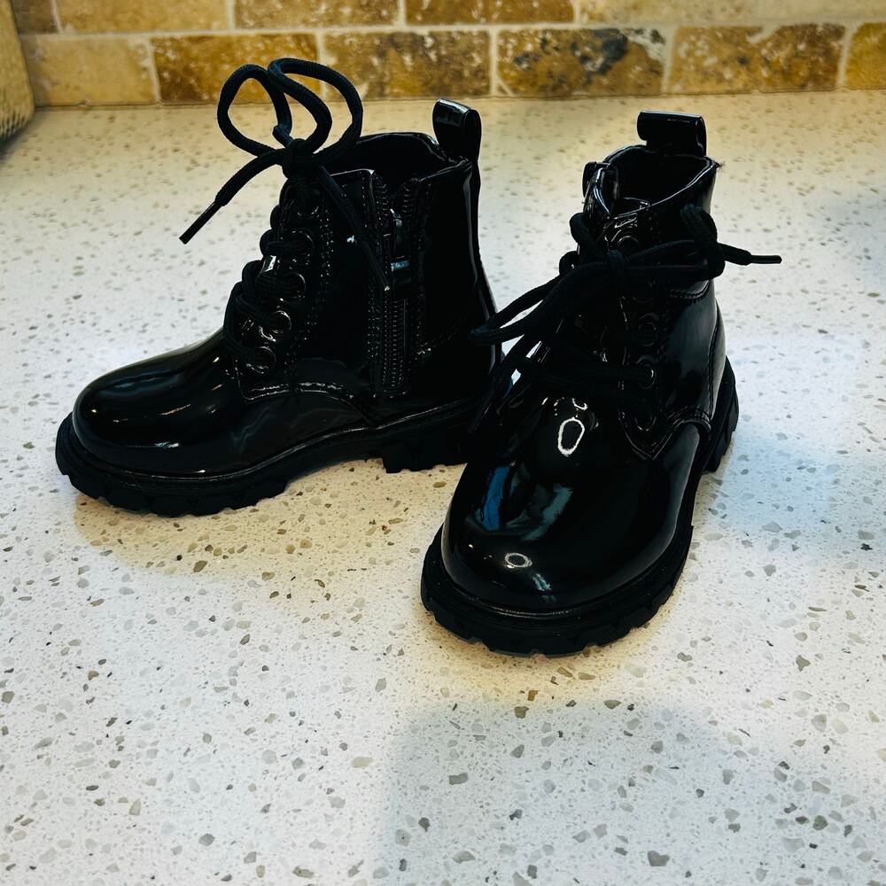 Black Shiney Doc Martin Style Boot